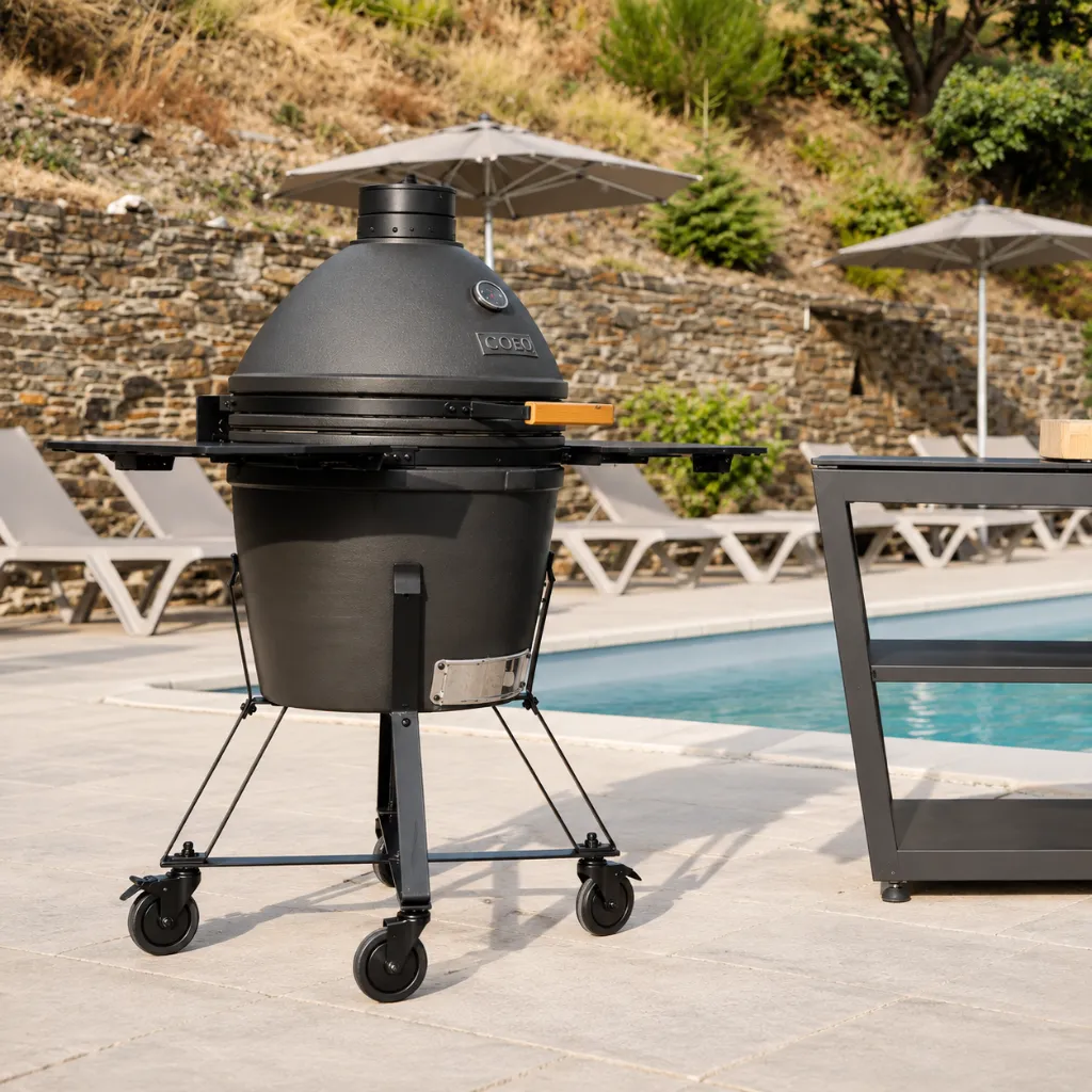 chariot-kamado-noir-acier-barbecue